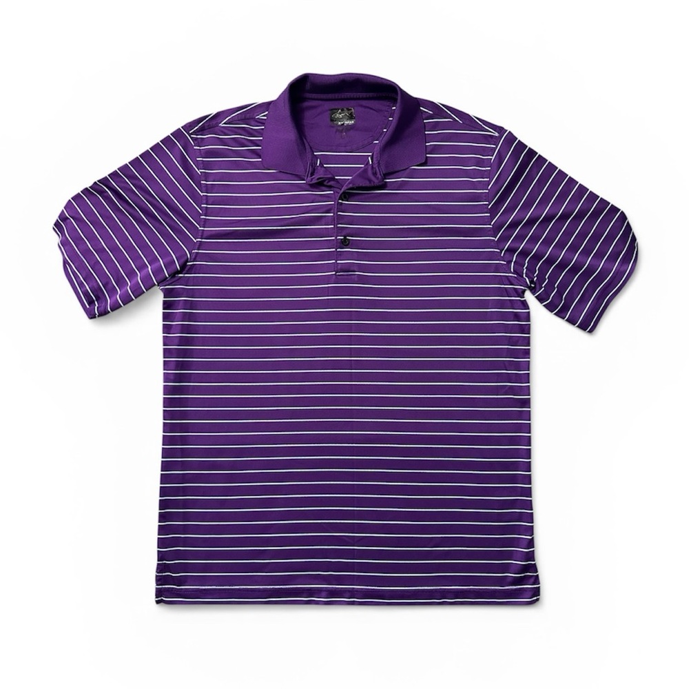 Greg Norman Play Dry Purple & Blue Striped Golf Polo - Men’s Size L (22" P2P)